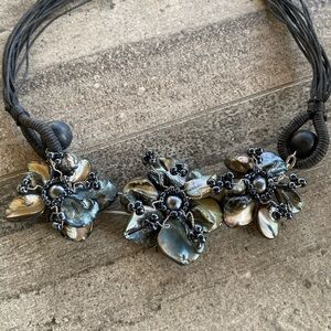 Mother of Pearl and Bead Handmade Indonesian Necklace Floral Unique